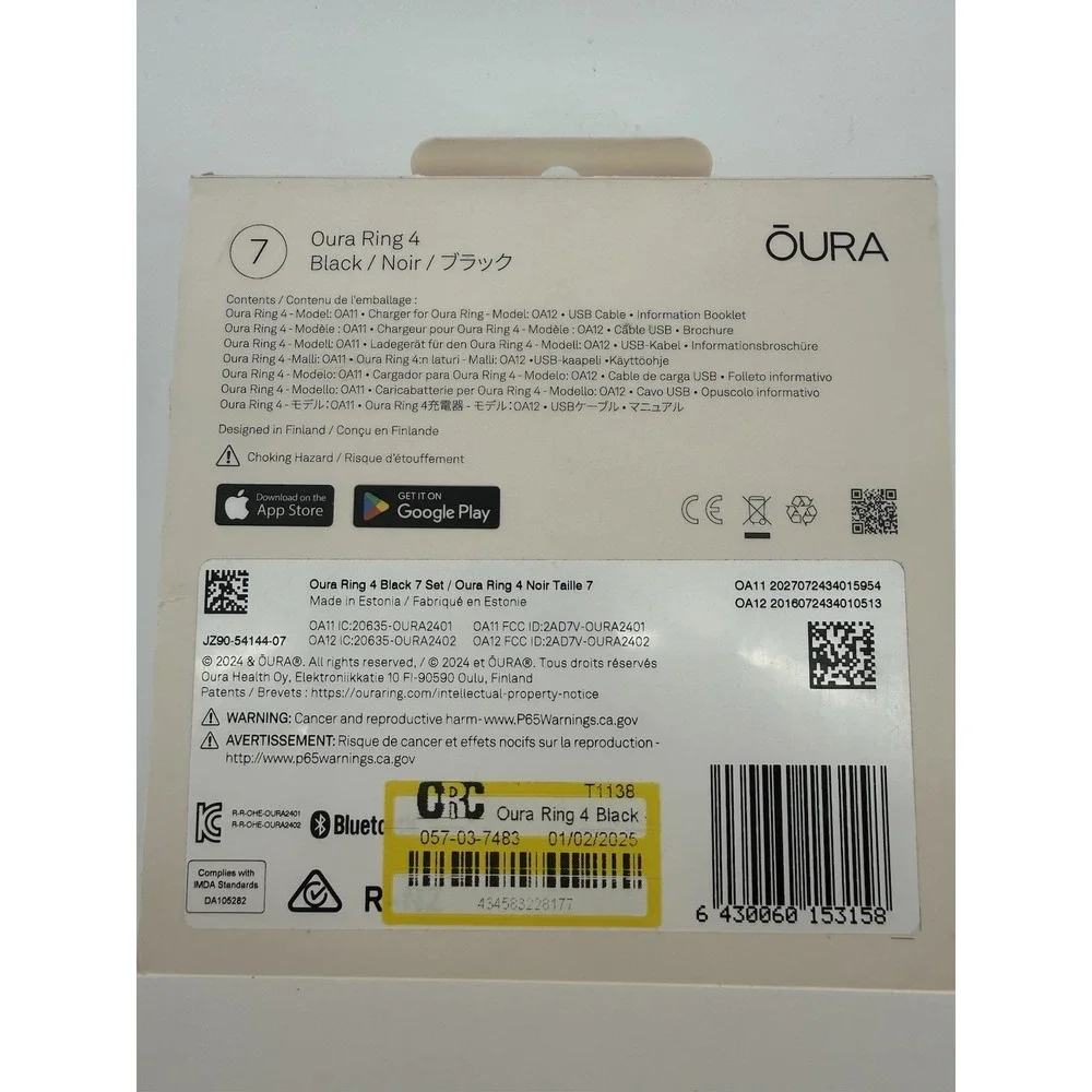ŌURA - Oura Ring 4, Black, Size 7 w/ Charger Excellent Condition Smart Tracker